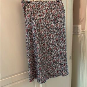 LOFT Gray, burnt red, white Midi A-Line Skirt, silky feel